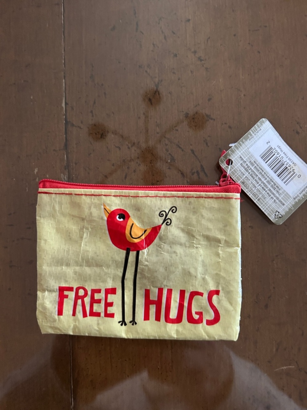 Blue Q Yellow & Red "Free Hugs" Bird Zip Pouch